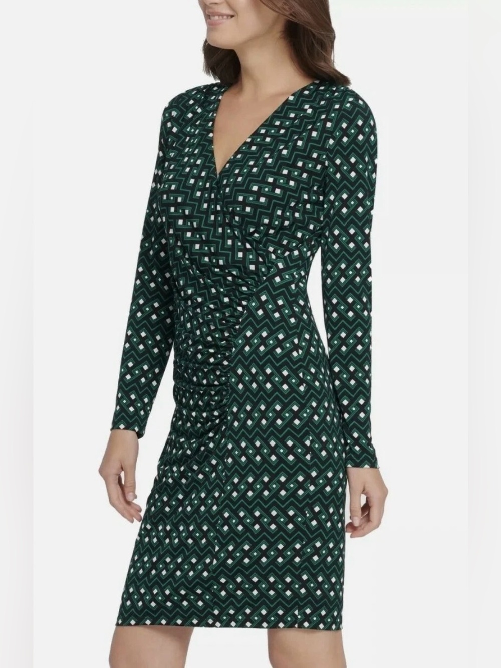 DKNY Green Geometric Wrap-Style Long Sleeve Dress size 4